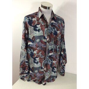 Vintage Thums Up Silk Geometric Print Shirt 90’s Style Mens Large